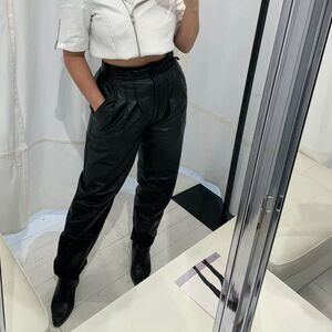 Toffs Vintage 80s leather pants black baggy pleats pockets size 8/10 modern